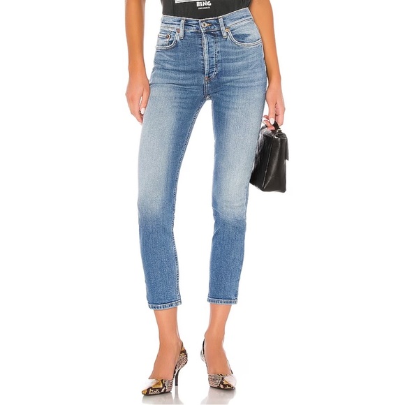 Re/Done High Rise Ankle Crop Jeans Worn Indigo Button Fly Skinny Denim Size 26 - Picture 3 of 10